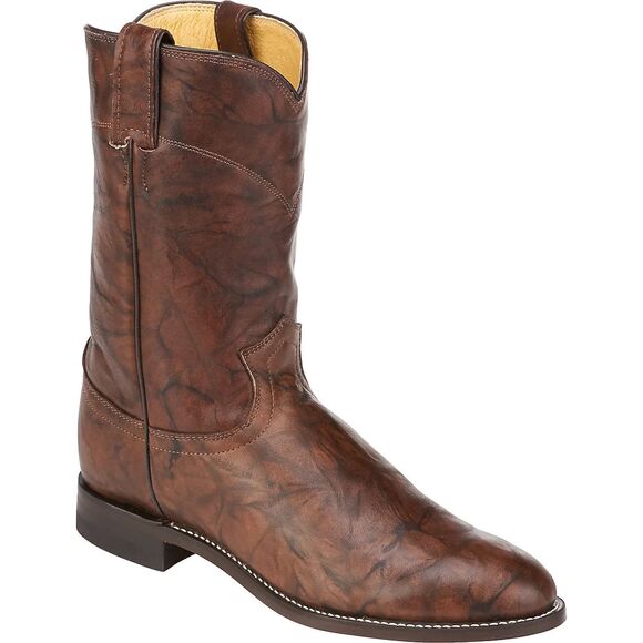 JUSTIN MEN'S DEERLITE ROPER LEATHER BOOTS BROWN MARBLE SZ 6.5 EE WIDE NWT - Picture 1 of 6